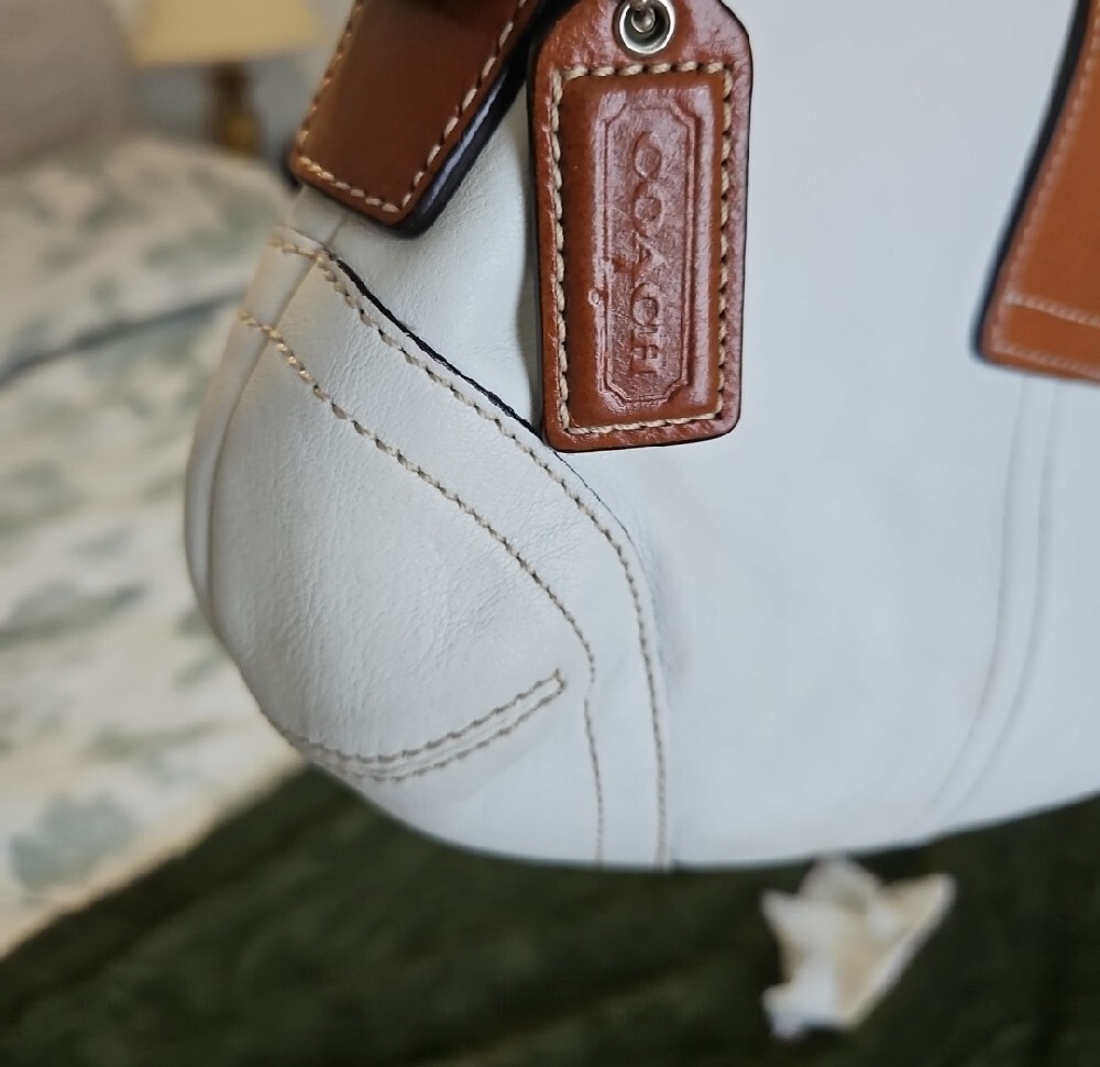 Coach White and Tan Shoulder Bag with Buckle Accent - Picture 7 of 9